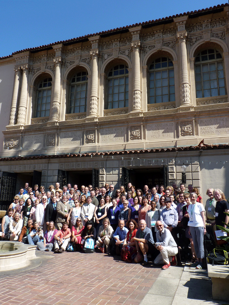 Approximately 100 ROPA delegates gathered for a photo op outside the Pasadena Central Library at the opening ceremony of the conference, where Executive Secretary/Treasurer of the Los Angeles County Federation of Labor Maria Elena Durazo delivered the keynote speech. Photo by Linda A. Rapka